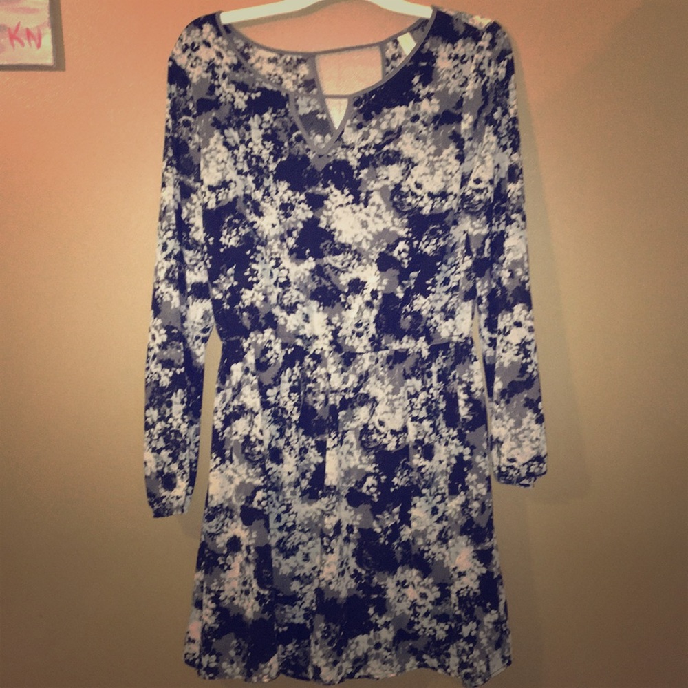 Gray floral below knee dress